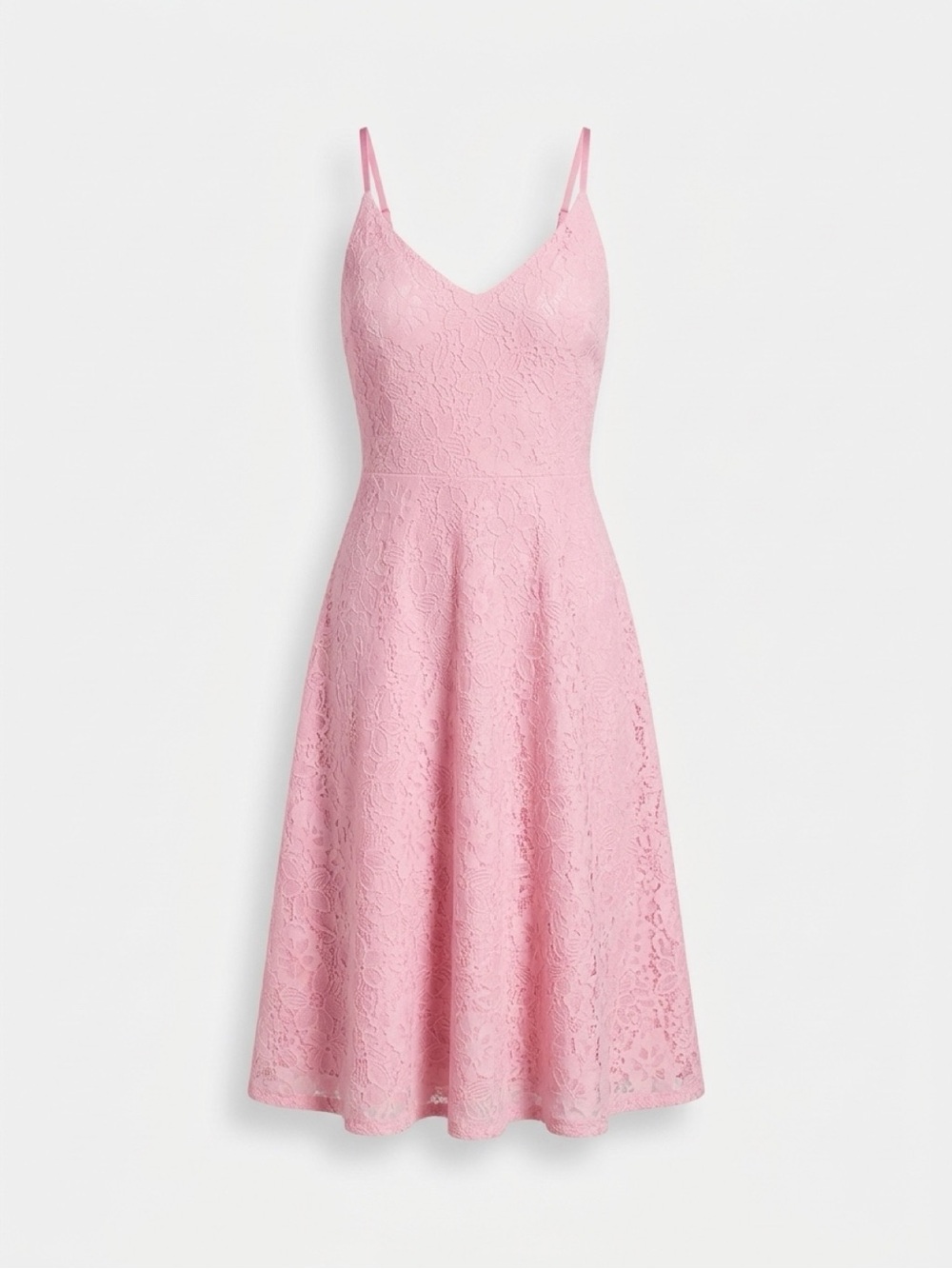 Lulu's Blush Pink Lace Midi Dress with Spaghetti Straps